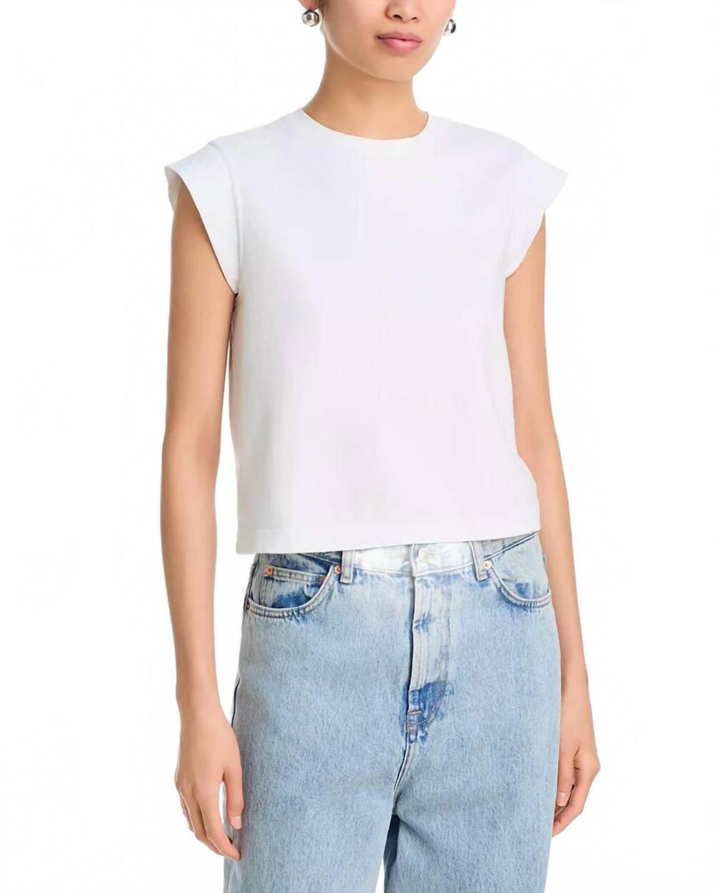 NEW PERFECTWHITETEE porter cap sleeve cotton tee in white